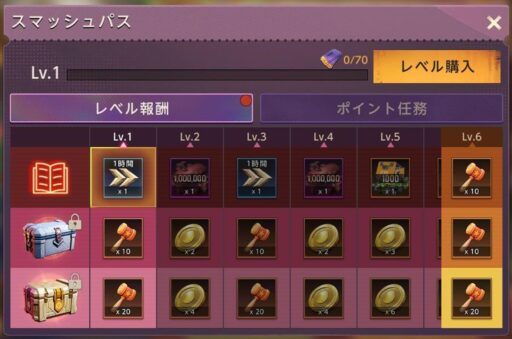 シーズンパス(レベル報酬)